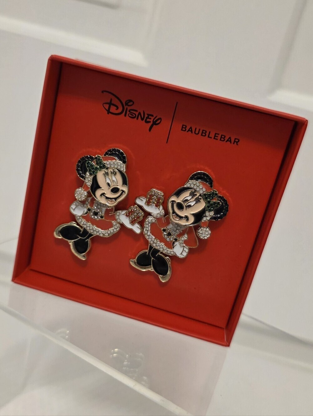 NIB BaubleBar Disney Minnie Mouse Red and Black Holiday Earrings